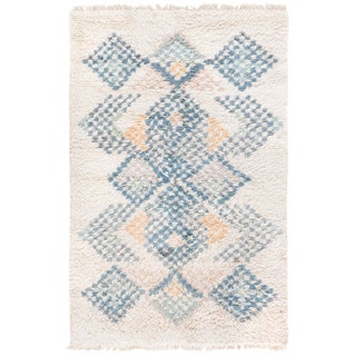 Doris Leslie Blau Vintage Scandinavian Geometric Cream Hand-Knotted Rug Pile For Sale