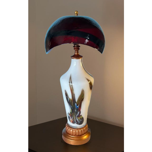 Late 20th Century Murano Oval Art Glass Wine Colored Mushroom Abstract Table Lamp For Sale - Image 5 of 18