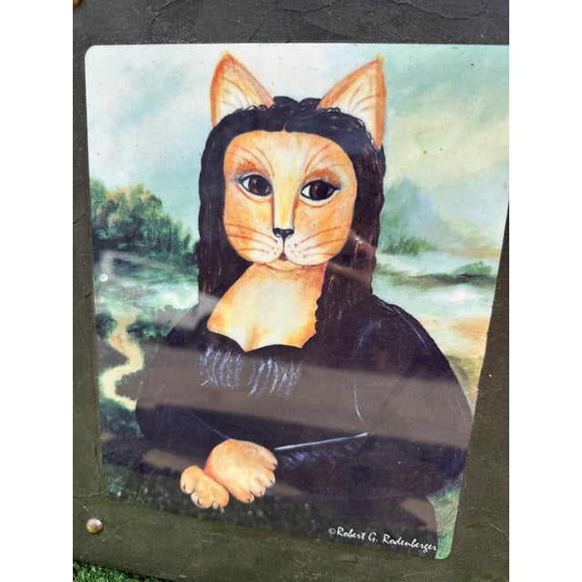 Shabby Chic 1990s Cat Mona Lisa Art on Canvas Frame Reproduction For Sale - Image 3 of 7