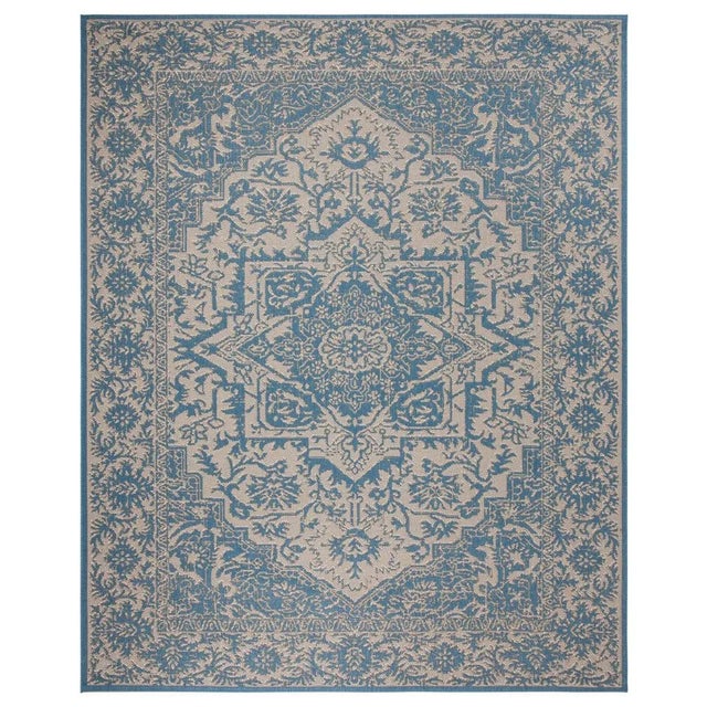 Shelter Island Indoor Outdoor Rug Cream & Blue 8'6"x12' For Sale - Image 4 of 4