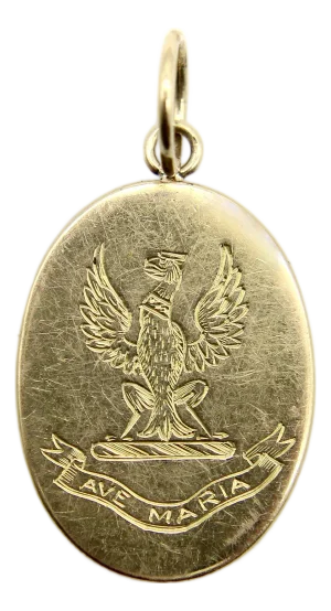 Late 19th Century Victorian 18k Gold Hand Engraved Ave Maria Eagle Pendant Charm