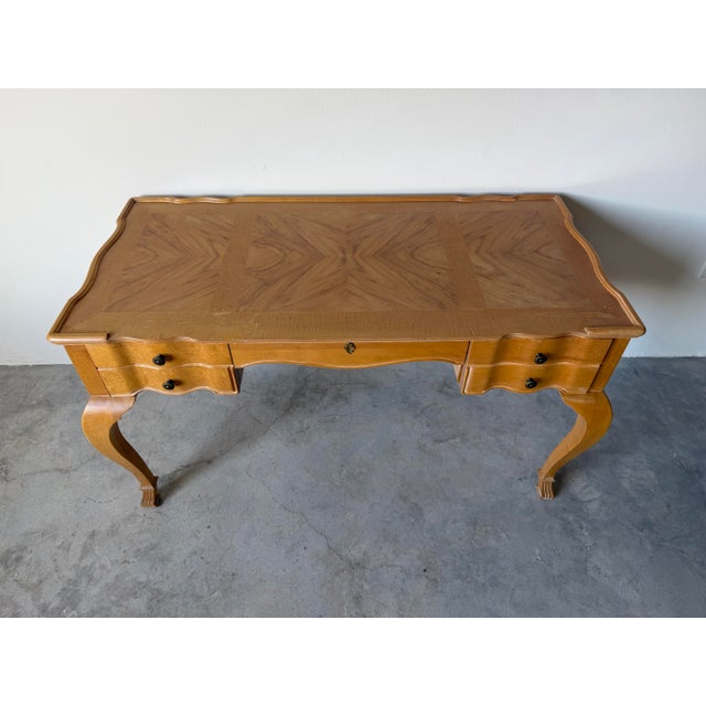 Vintage French Provincial Style Cherry Wood Writing Desk For Sale - Image 4 of 12