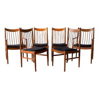 Set of 6 Arne Vodder for Sibast Danish Modern Teak Dining Chairs, 2 Arm 4 Side Circa 1960's For Sale