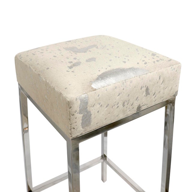 Pasargad Home Safari Cowhide Bar Stool with Silver Steel Legs For Sale - Image 4 of 6