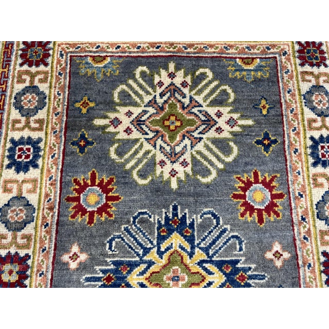 Charcoal Gray and Cream Kazak Wool Runner Rug With Tribal Motifs, 2'9" X 9'8" For Sale - Image 9 of 13