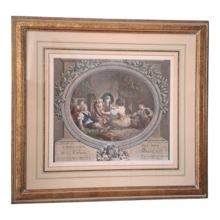 Hand-Colored Engraving "Education Is Everything" After Fragonard 1960s For Sale
