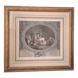 Hand-Colored Engraving "Education Is Everything" After Fragonard 1960s
