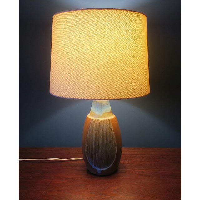 Michael Andersen for MA&S ceramic table lamp with the original shade, engraved mark and label on the base. The shade has...