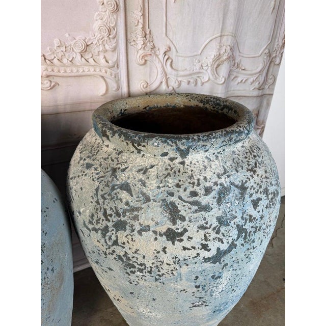 Pair of Large Antique Terracotta Storage Jars With Blue Weathered Patina For Sale - Image 10 of 12