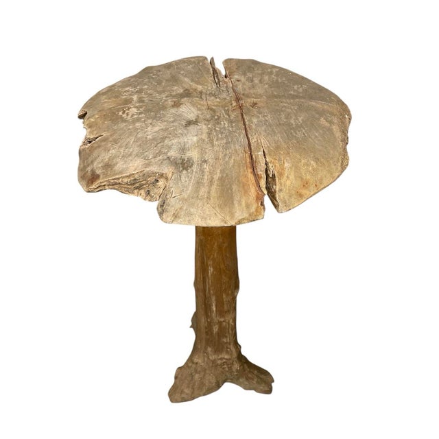 Mid-Century Hand-Carved Bleached Wood Mushroom Garden Sculpture For Sale - Image 4 of 12
