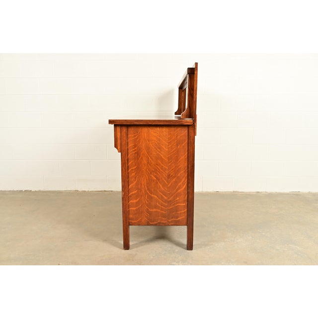 Stickley Brothers Style Antique Mission Tiger Oak Arts & Crafts Sideboard or Bar Cabinet, Circa 1910 For Sale - Image 16 of 18