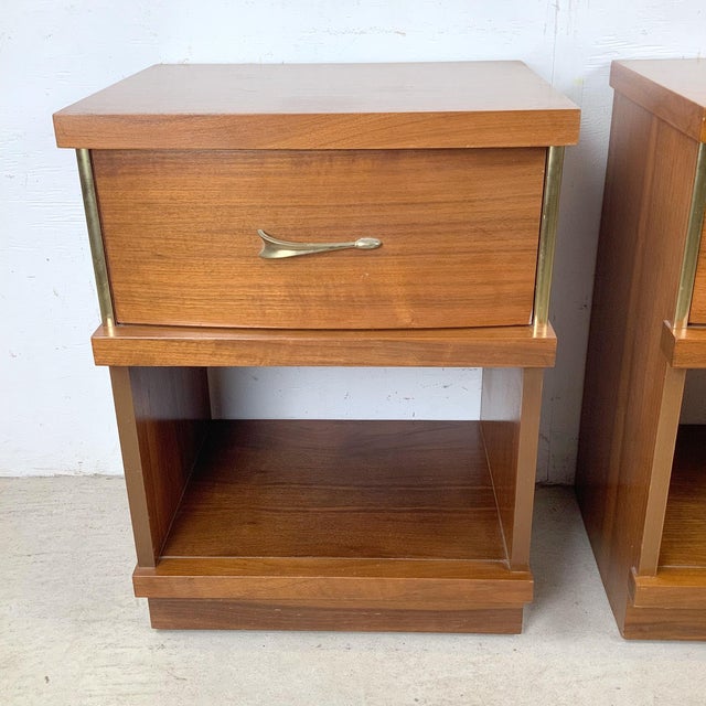 Wood Mid-Century Walnut Nightstands, Pair For Sale - Image 7 of 12