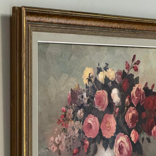 Dutch Still Life of Garden Roses in an Ironstone Tureen by L. Snijders, Dated 1973 For Sale - Image 12 of 17