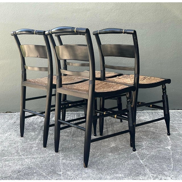 Black Vintage Hand Painted Hitchcock Chairs - Set of 4 For Sale - Image 8 of 12