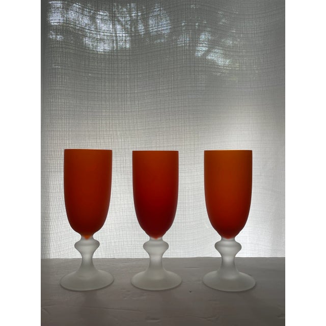 Orange Set of 3 Vintage Orange Satin Glass Pilsner Glasses by Carlo Moretti-- Murano Glass For Sale - Image 8 of 13