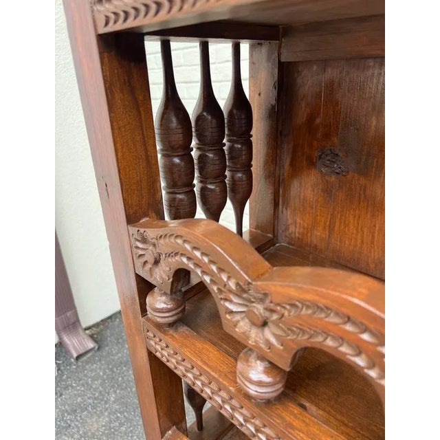 Early 20th-C. Moroccan Heavily Carved Wood Bookcase Etagere. For Sale - Image 4 of 11