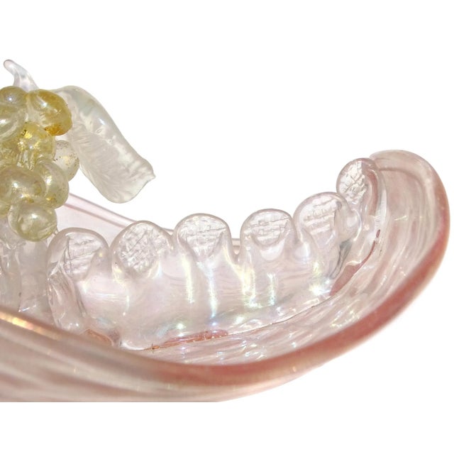 Pink Antique Murano Pink Opal Gold Flecks Iridescent Diamond Quilted Surface Italian Art Deco Glass Serving Bowl For Sale - Image 8 of 12