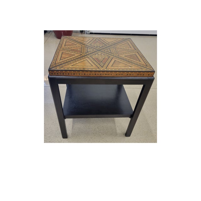 Levantine Geometric Marquetry Side Table Top on Later Ebonized Stand For Sale - Image 4 of 11