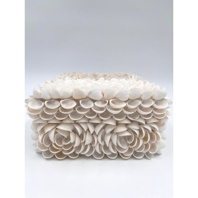Late 20th Century Vintage White Scallop Shell Rosette Covered Box ...