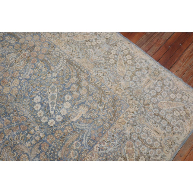 Early 20th Century Fancy Light Blue Antique Persian Kerman Room Size Rug - 8'9" x 11'7" For Sale - Image 5 of 18