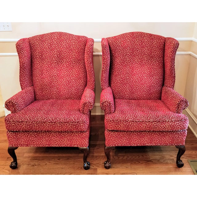 Red Animal Print Cheetah Leopard Wingback Chairs a Pair Chairish