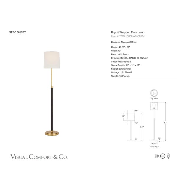 Thomas O'Brien by Visual Comfort Signature Bryant Wrapped Floor Lamp in Hand-Rubbed Antique Brass and Chocolate Leather...