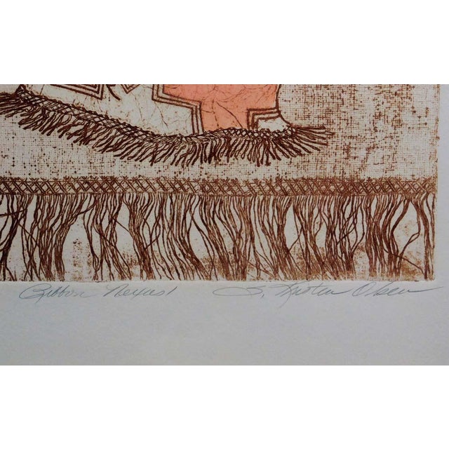 Impressionist 1980s Kristen Olsen "Ribbon Nexus I" Hand Signed Fine Art Etching, Native Blanket Custom Framed For Sale - Image 3 of 6