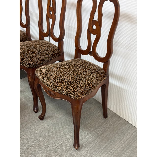 French Provincial Leopard Print Dining Chairs, Set of Four For Sale - Image 9 of 12