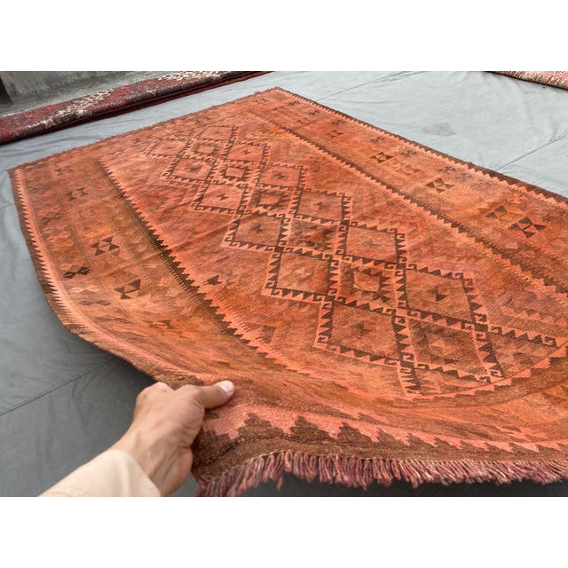 Vintage Overdyed Medallion Kilim Rug, Handwoven Wool, 6x10, Terracotta For Sale - Image 10 of 12