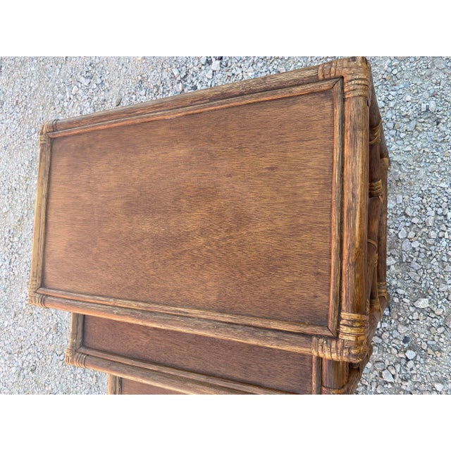 Brown Vintage Bamboo and Walnut Nesting Tables/Set of Three. For Sale - Image 8 of 10