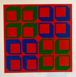 Paul M. Levy, Abstract Geometric 1970s Kinetic Silkscreen Screen Print Manner Vasarely Op Art, c.1970