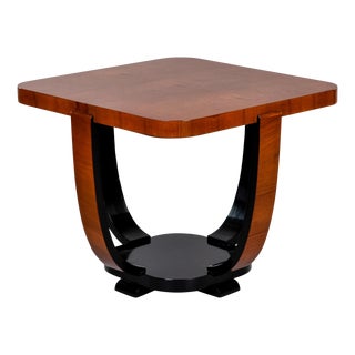 Art Deco Walnut Square Shaped Side Table With Black Detailing For Sale