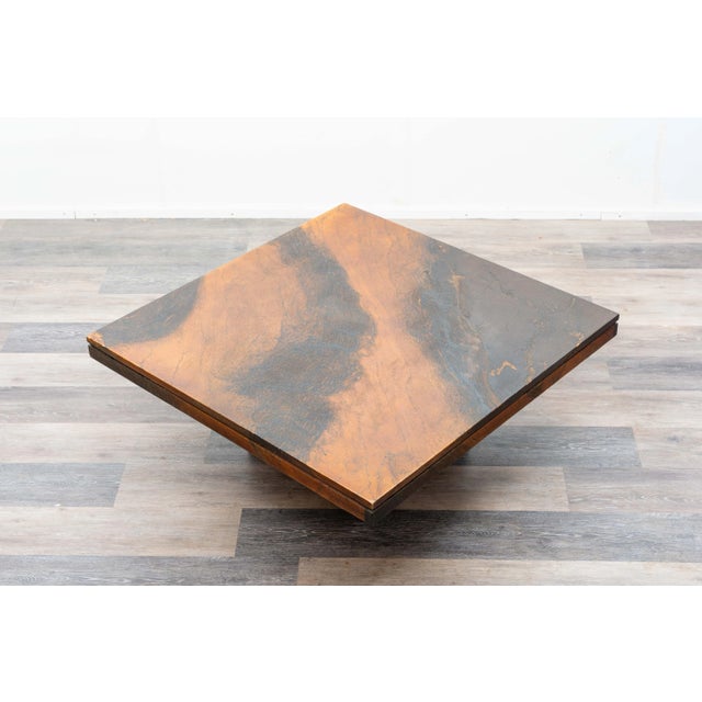 Vintage Coffee Table in Marble with Black and Rust-Brown Resin, 1970s For Sale - Image 4 of 7