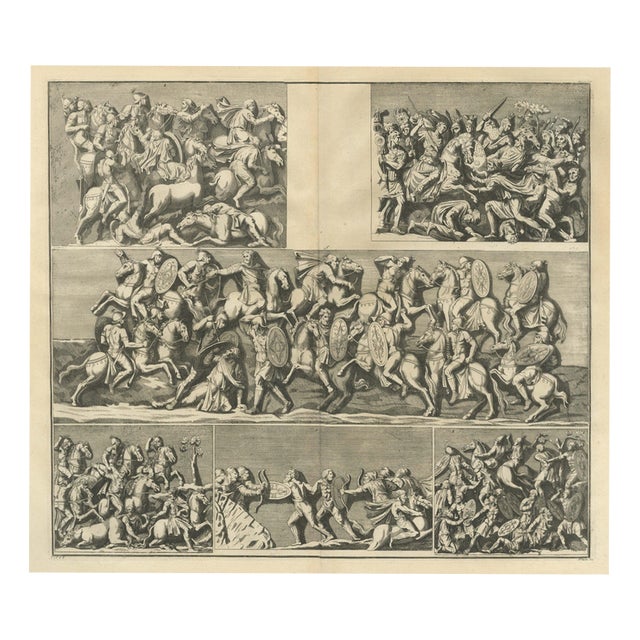Montfaucon, Cavalry and Infantry Battle Reliefs in Six Scenes, 1722, Engraving For Sale