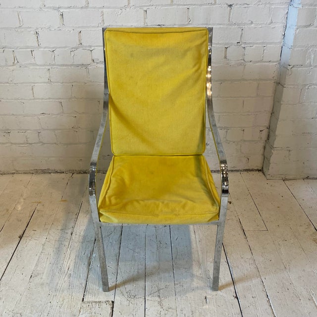 Mid-Century Modern Mid 20th Century Yellow and Chrome Dining Chairs in the Style of Milo Baughman - Set of 4 For Sale - Image 3 of 11