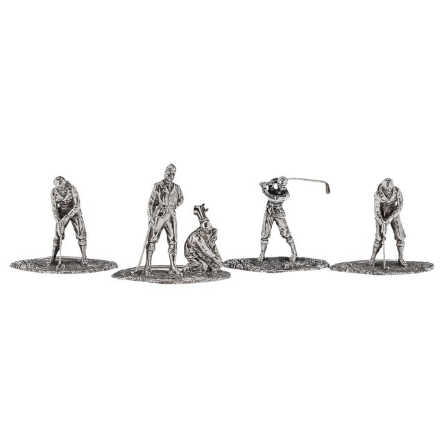 Victorian Silver Golf Menu Holders, London, United Kingdom, 1890s, Set of 4 For Sale