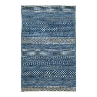 Blue Modern Afghan Wool Rug With Geometric Pattern For Sale