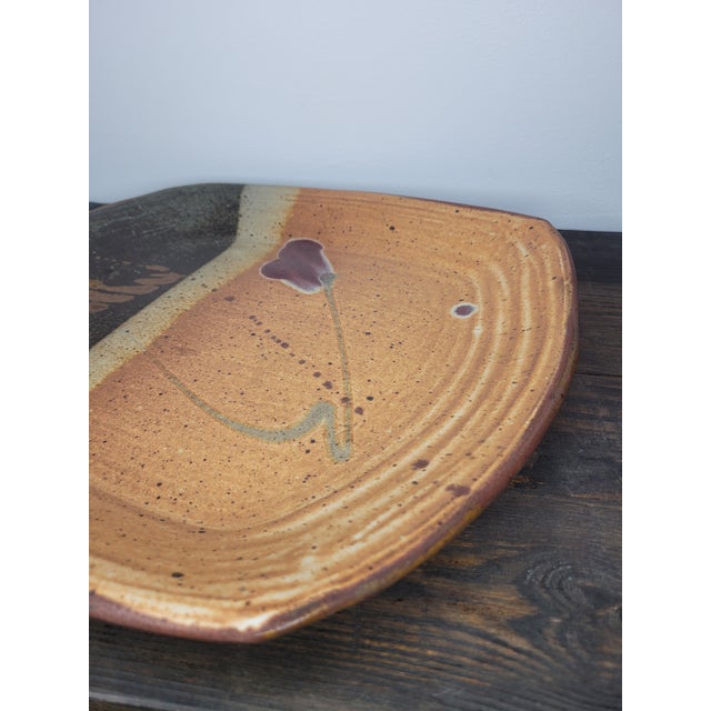 Late 20th Century Large Studio Art Pottery Platter With Oxblood Floral Motif For Sale - Image 10 of 12