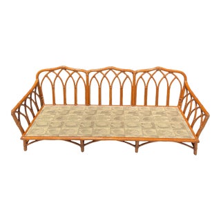 McGuire Vintage Rattan Cathedral Gothic Style Sofa For Sale