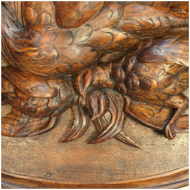 Antique Black Forest Carved Wood Wall Plaque 32" Large Hunting Trophy Fruits of the Hunt Game Birds Animals For Sale - Image 6 of 10