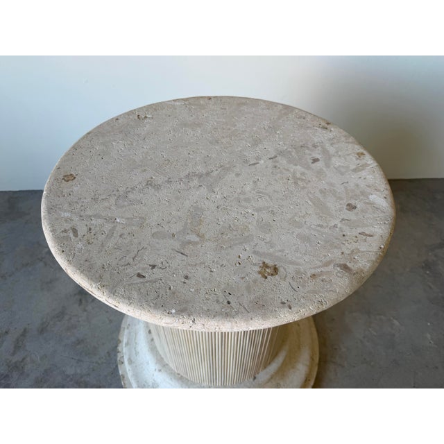 Mid-Century Modern Vintage Coastal Coquina - Coral Stone & Rattan Pedestal Dining Table Base For Sale - Image 3 of 12