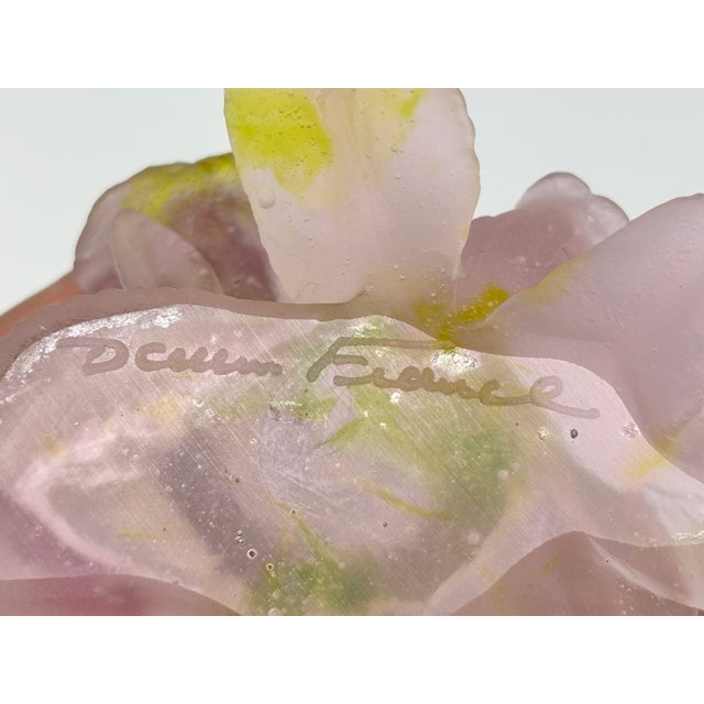 Contemporary Daum France Soliflore Roses Crystal Vase With Pate De Verre Floral Base Signed For Sale - Image 3 of 17