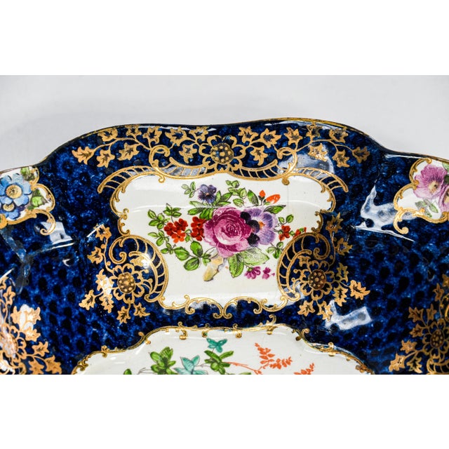 Blue Beautiful 19th Century Antique Hand Painted Plate Cobalt Blue Gilt Porcelain Bird Motif England Home Decor (Repaired) For Sale - Image 8 of 16