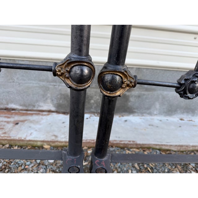 Metal Antique Victorian Iron & Brass King Bed With Scrollwork and Ball Finials, C. 1890s For Sale - Image 7 of 12