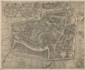 Antique Map of Leeuwarden, Frieslan in the Netherlands attributed to P. Bast, 1603