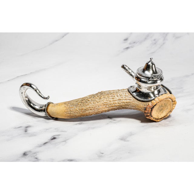 Rustic Antique Victorian Antler Sterling Silver Desk Inkwell Paperweight Nature Sculpture For Sale - Image 11 of 12