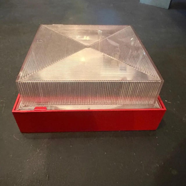 Mid-Century Modern 1970s Mid-Century Modern Red Painted Metal and Plexiglass Ceiling Light by Fael For Sale - Image 3 of 18