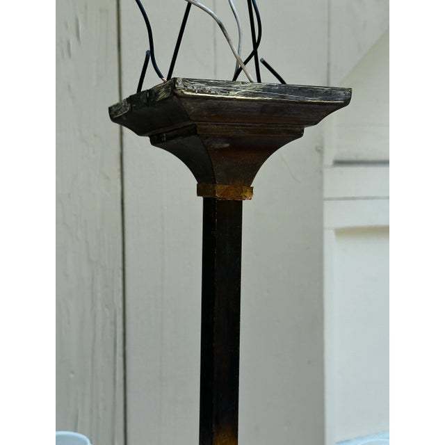 American Vintage Four Arm Brass Gas Fixture With Vintage Shades For Sale - Image 3 of 12