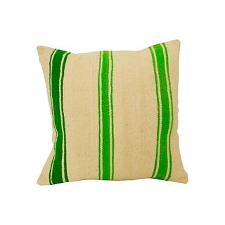 Green Stripe Wool Batani Pillow For Sale