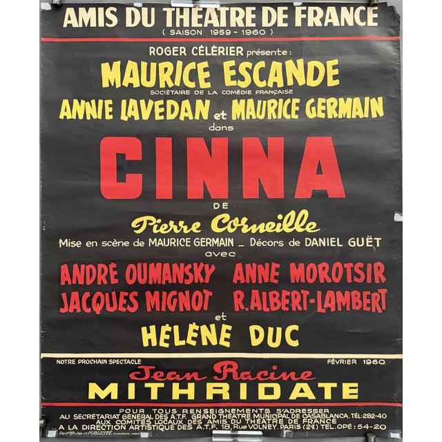 Grand Theatre Casablanca, 1960 Pierre Corneille Cinna France Total dimensions: 72 x 60 cm Paper with damage: tears,...